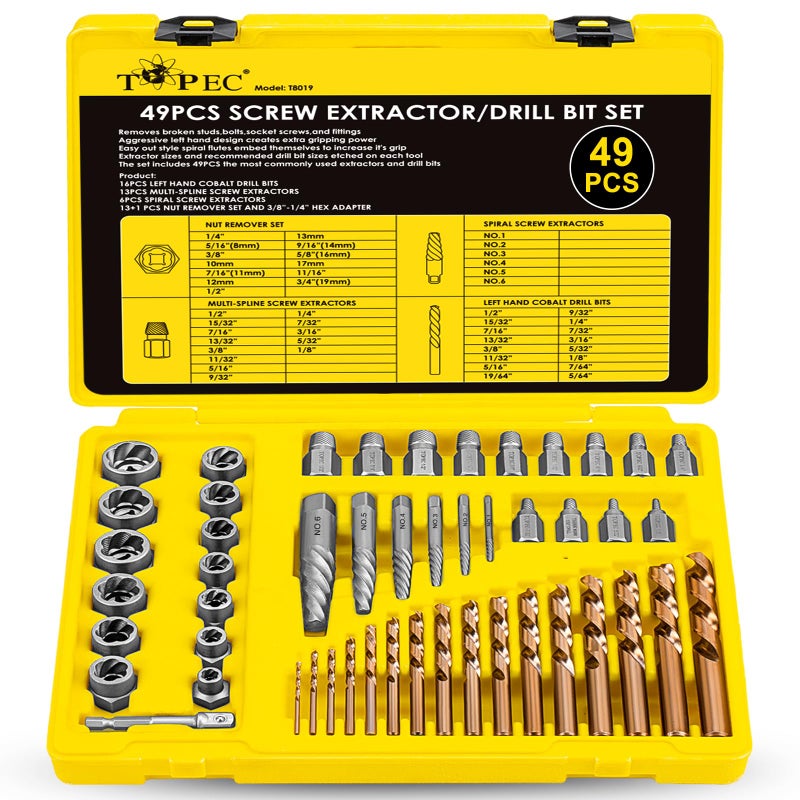 Topec 49pcs Screw Extractor/Drill Bit Set  Professional Remove Set for Removing Broken Studs  Bolts  Socket Screws and Fittings - Image 1
